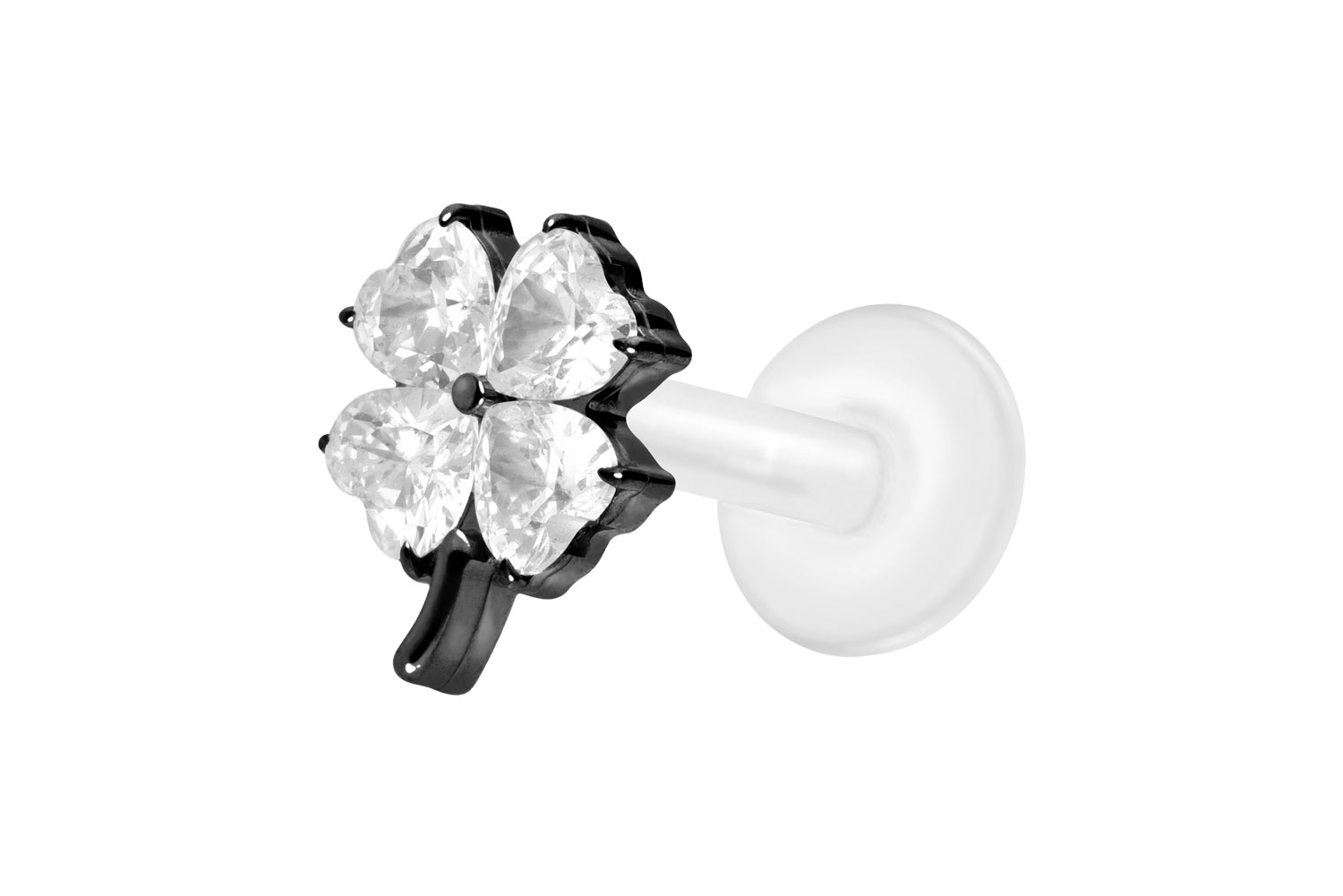 PTFE Labret Piercing mit Innengewinde + Titan-Aufsatz KRISTALLKLEEBLATT